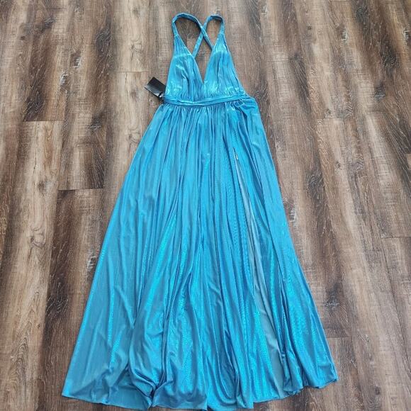 Retrofete Tova Dress in Aqua Blue Size Large NWT Metallic Sleeveless V Neck - Picture 3 of 14